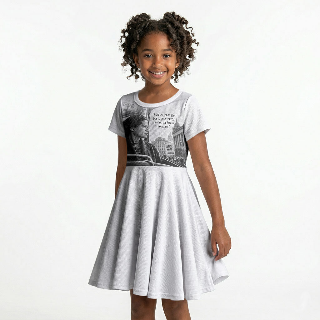 Rosa Parks Civil Rights Kid Short Sleeve Dress Vintage Bus American Flag And Red Roses Tribute
