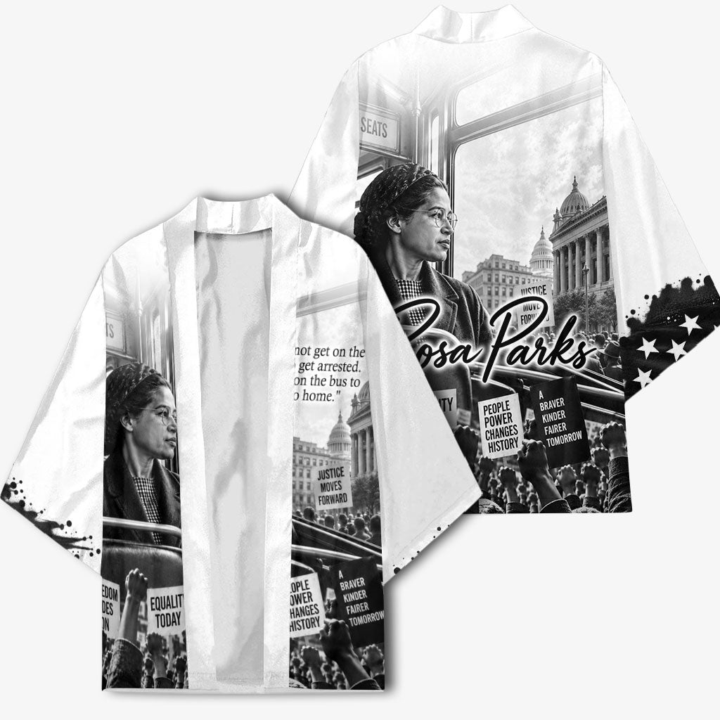 Rosa Parks Civil Rights Kimono Vintage Bus American Flag And Red Roses Tribute