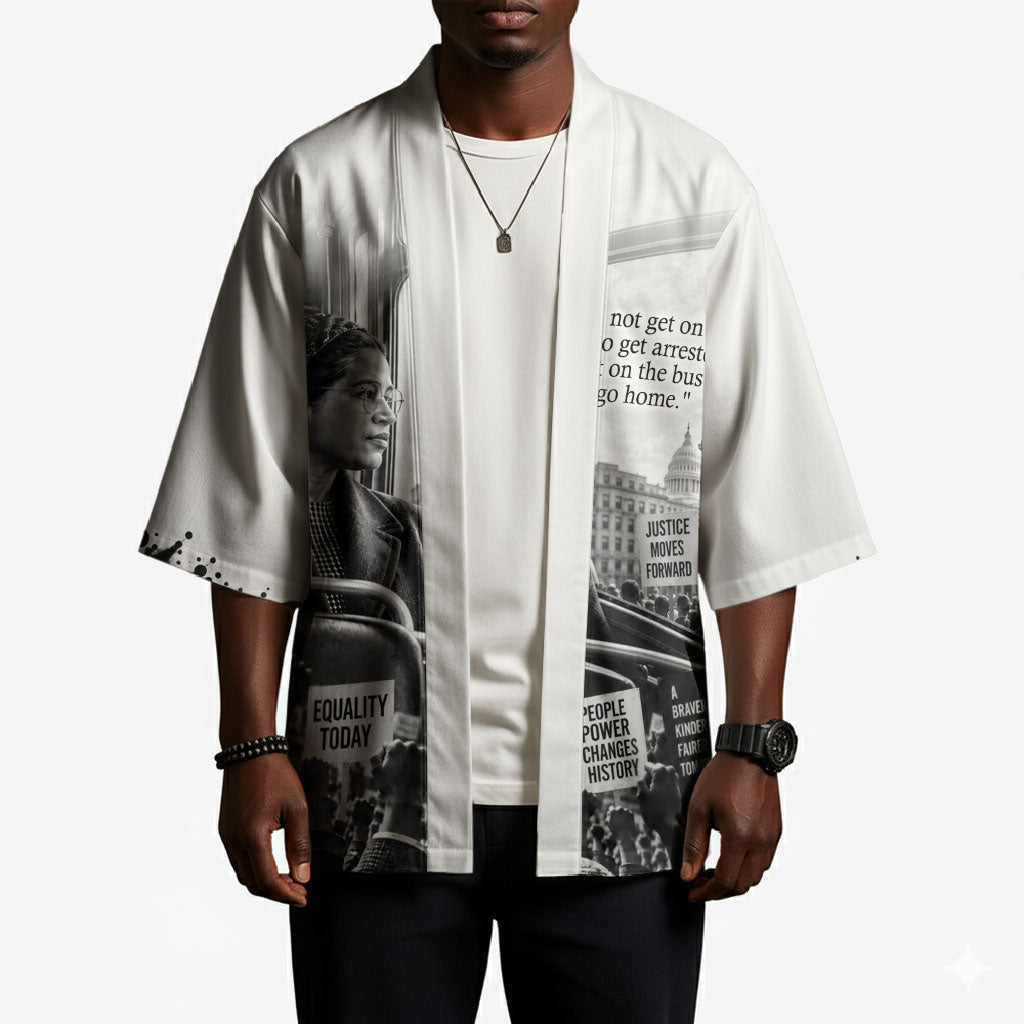 Rosa Parks Civil Rights Kimono Vintage Bus American Flag And Red Roses Tribute