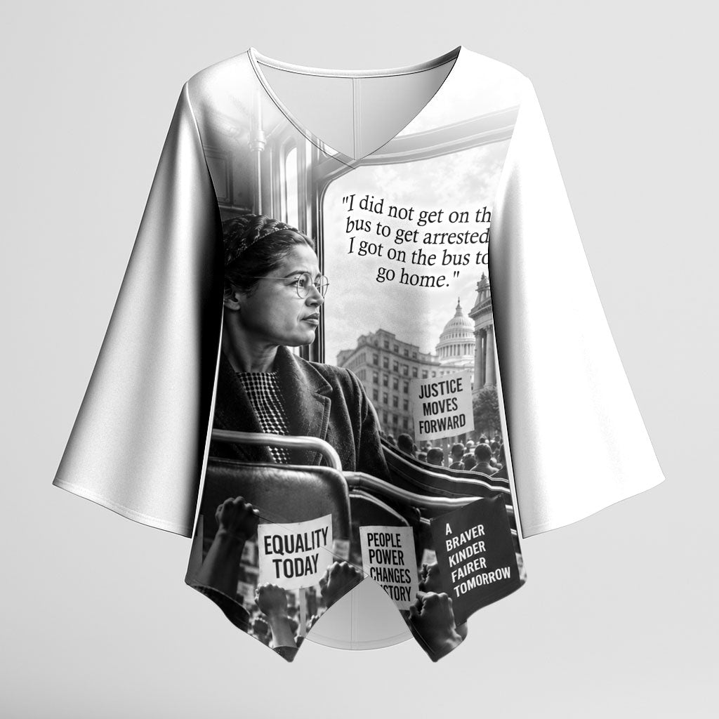 Rosa Parks Civil Rights Kimono Sleeve Blouse Vintage Bus American Flag And Red Roses Tribute