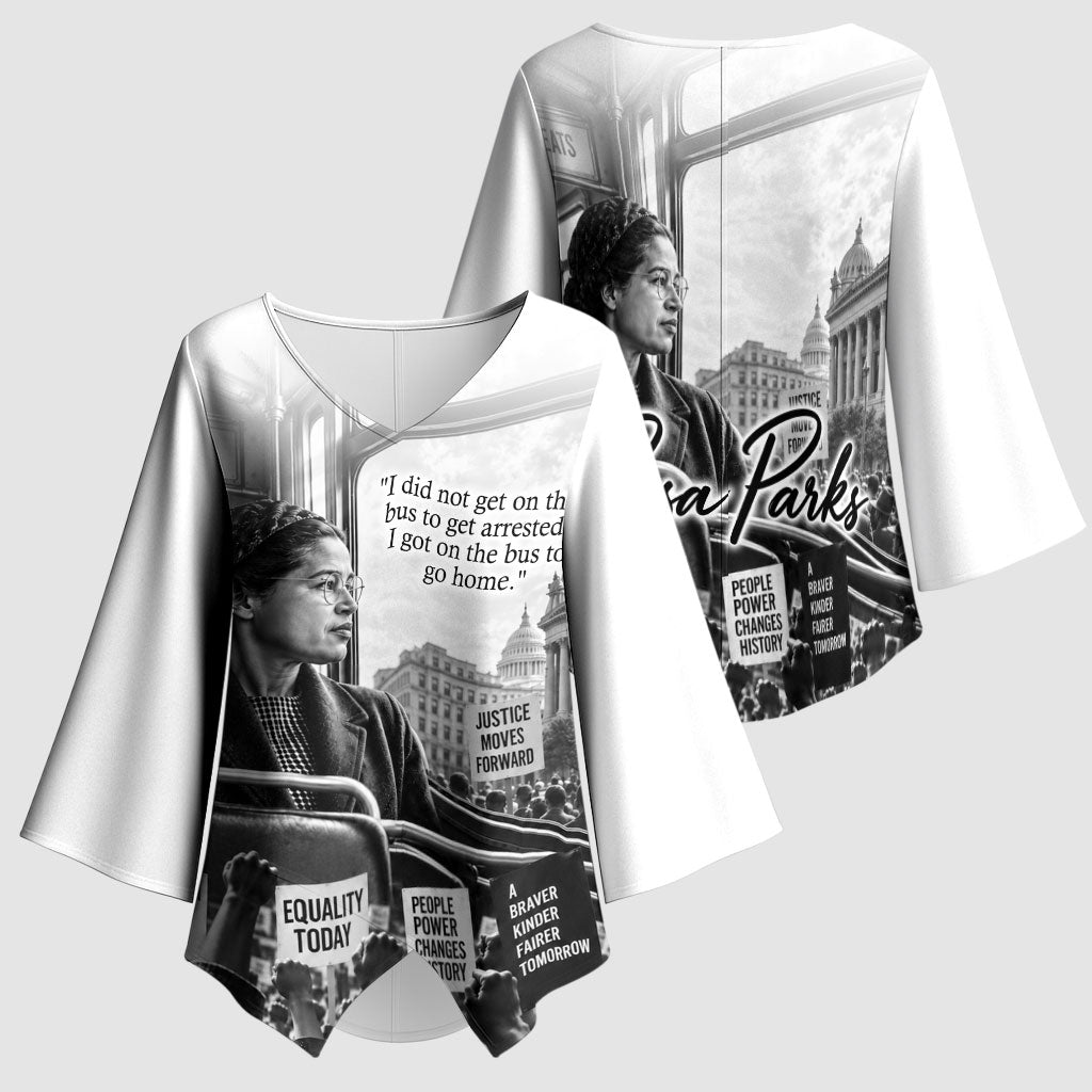 Rosa Parks Civil Rights Kimono Sleeve Blouse Vintage Bus American Flag And Red Roses Tribute