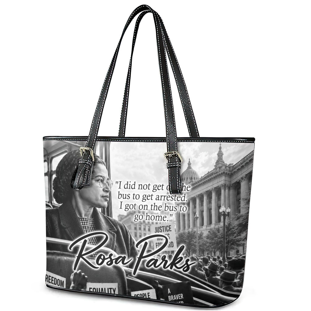Rosa Parks Civil Rights Leather Tote Bag Vintage Bus American Flag And Red Roses Tribute