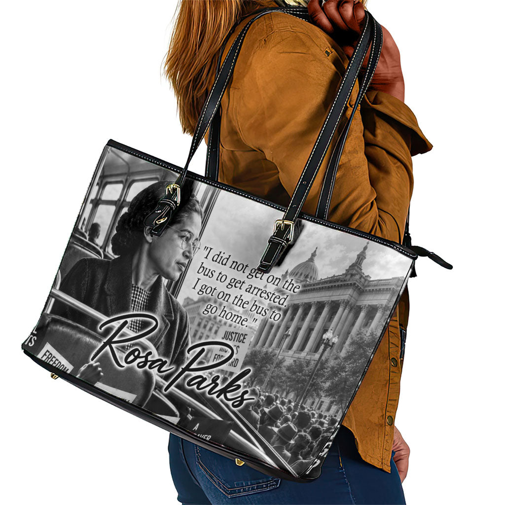Rosa Parks Civil Rights Leather Tote Bag Vintage Bus American Flag And Red Roses Tribute