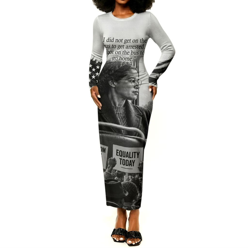 Rosa Parks Civil Rights Long Sleeve Bodycon Dress Vintage Bus American Flag And Red Roses Tribute
