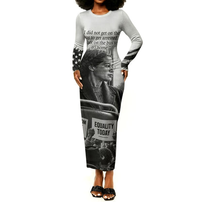 Rosa Parks Civil Rights Long Sleeve Bodycon Dress Vintage Bus American Flag And Red Roses Tribute