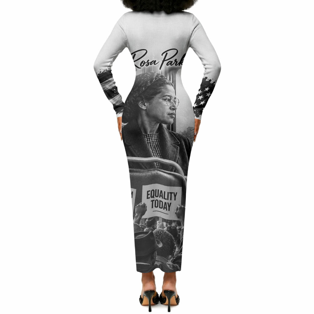 Rosa Parks Civil Rights Long Sleeve Bodycon Dress Vintage Bus American Flag And Red Roses Tribute