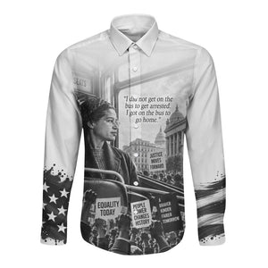 Rosa Parks Civil Rights Long Sleeve Button Shirt Vintage Bus American Flag And Red Roses Tribute
