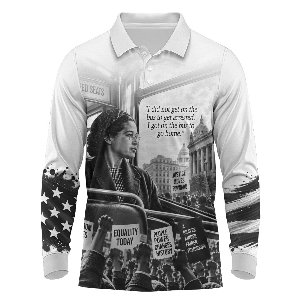 Rosa Parks Civil Rights Long Sleeve Polo Shirt Vintage Bus American Flag And Red Roses Tribute