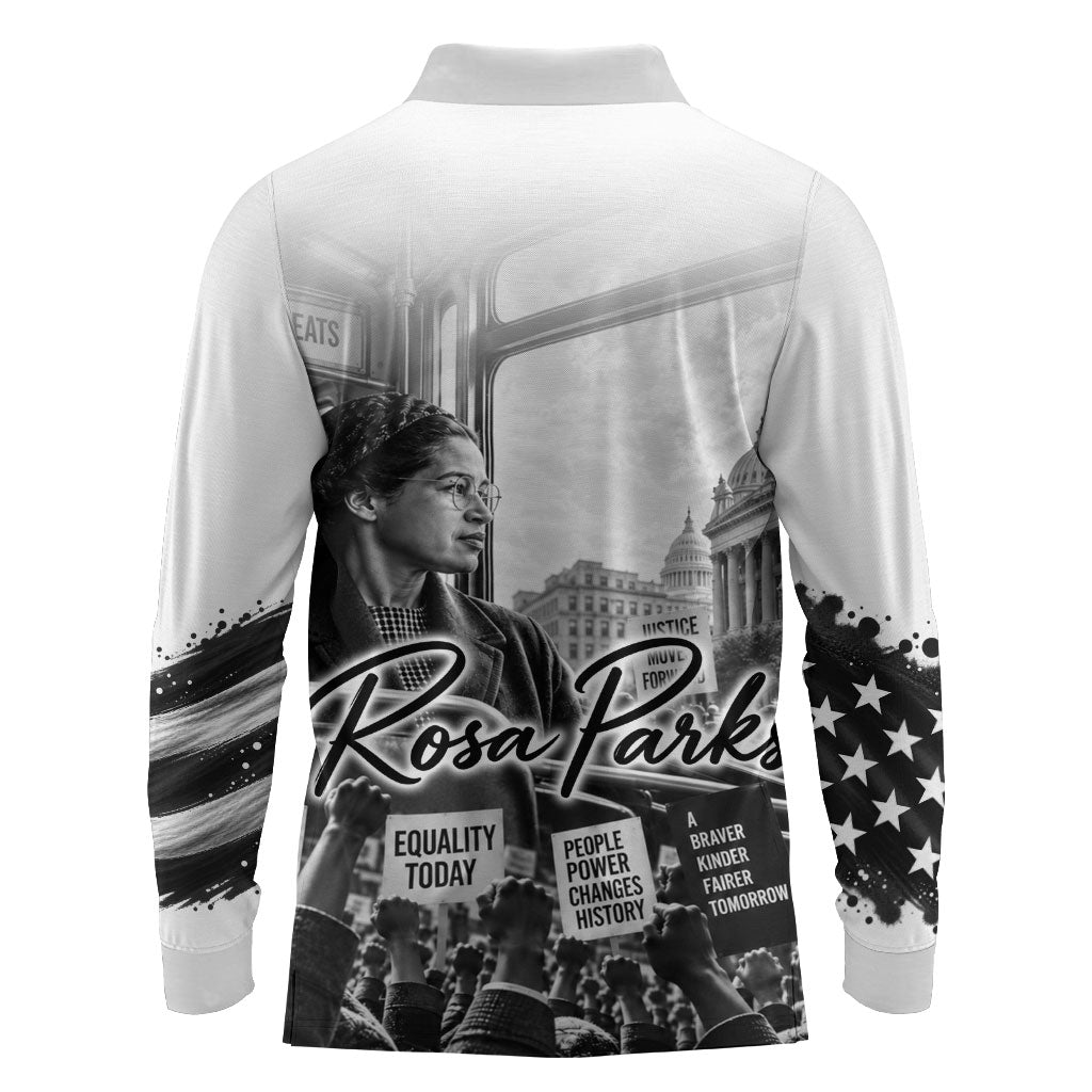 Rosa Parks Civil Rights Long Sleeve Polo Shirt Vintage Bus American Flag And Red Roses Tribute
