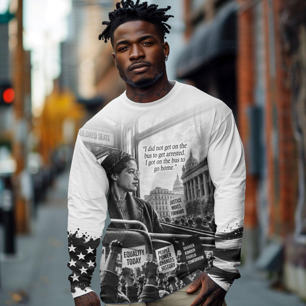 Rosa Parks Civil Rights Long Sleeve Shirt Vintage Bus American Flag And Red Roses Tribute