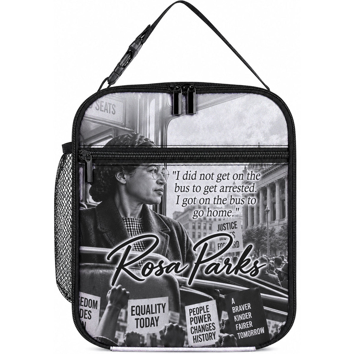 Rosa Parks Civil Rights Lunch Bag Vintage Bus American Flag And Red Roses Tribute