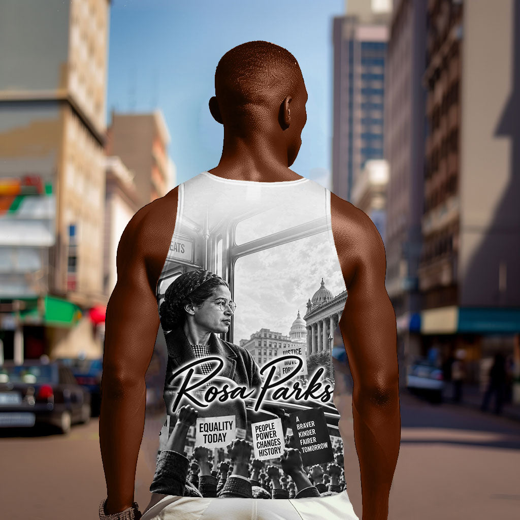 Rosa Parks Civil Rights Men Tank Top Vintage Bus American Flag And Red Roses Tribute
