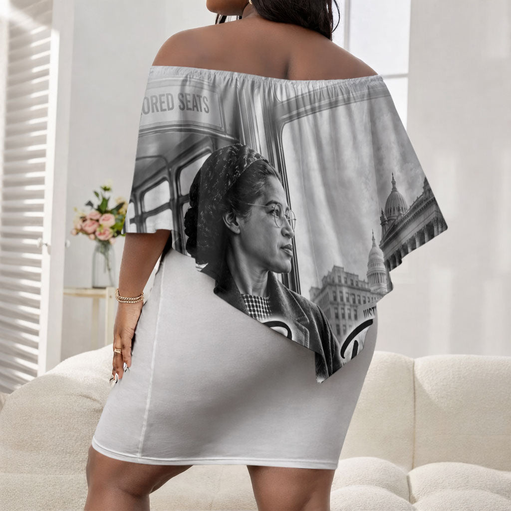 Rosa Parks Civil Rights Off Shoulder Short Dress Vintage Bus American Flag And Red Roses Tribute
