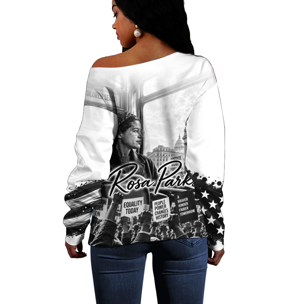 Rosa Parks Civil Rights Off Shoulder Sweater Vintage Bus American Flag And Red Roses Tribute