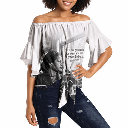 Rosa Parks Civil Rights Off Shoulder Wrap Waist Top Vintage Bus American Flag And Red Roses Tribute