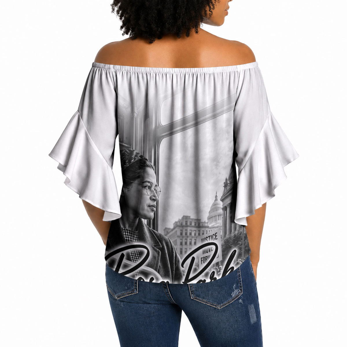 Rosa Parks Civil Rights Off Shoulder Wrap Waist Top Vintage Bus American Flag And Red Roses Tribute