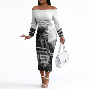 Rosa Parks Civil Rights Off The Shoulder Long Sleeve Dress Vintage Bus American Flag And Red Roses Tribute