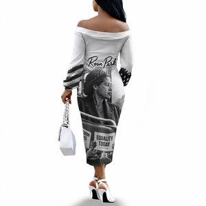 Rosa Parks Civil Rights Off The Shoulder Long Sleeve Dress Vintage Bus American Flag And Red Roses Tribute
