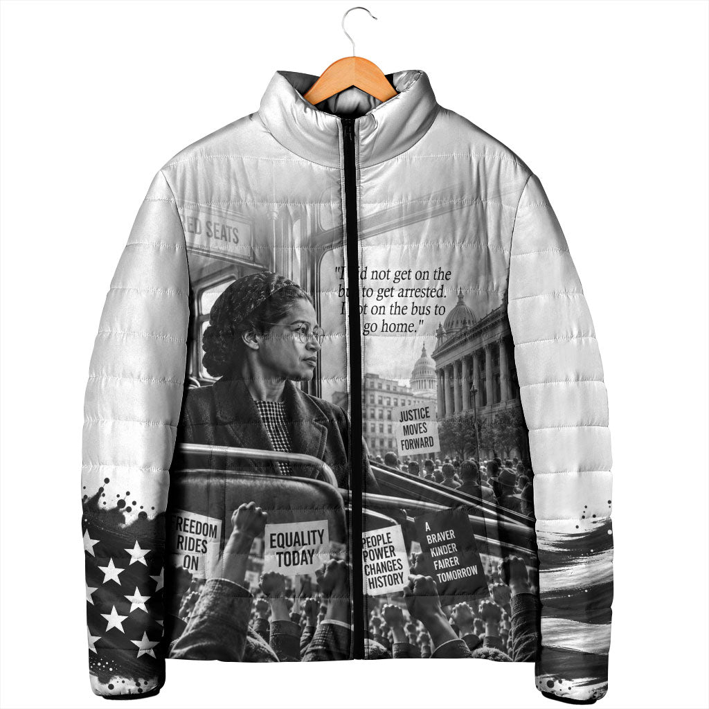 Rosa Parks Civil Rights Padded Jacket Vintage Bus American Flag And Red Roses Tribute