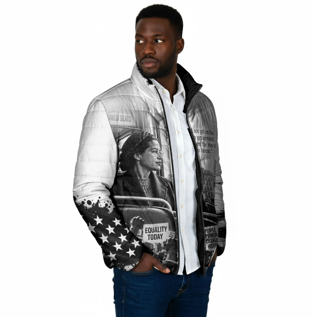 Rosa Parks Civil Rights Padded Jacket Vintage Bus American Flag And Red Roses Tribute