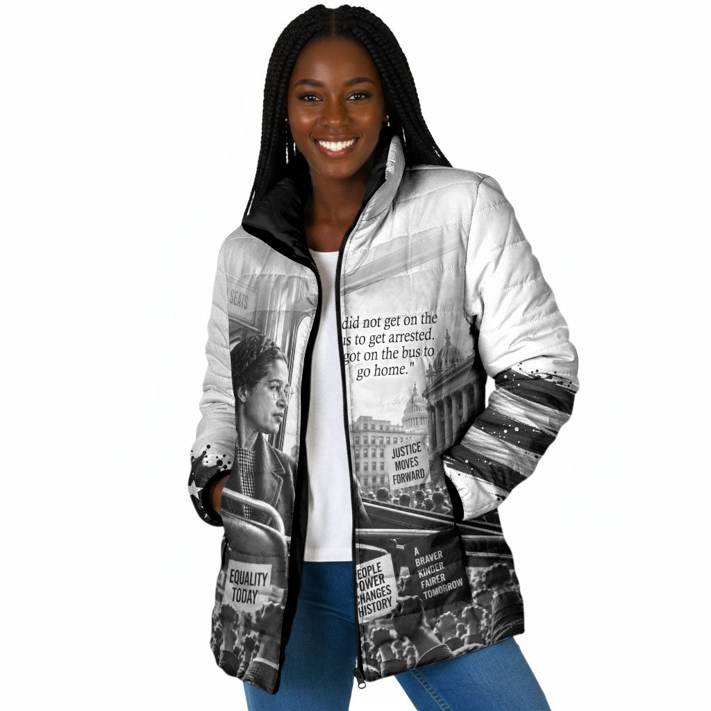 Rosa Parks Civil Rights Padded Jacket Vintage Bus American Flag And Red Roses Tribute