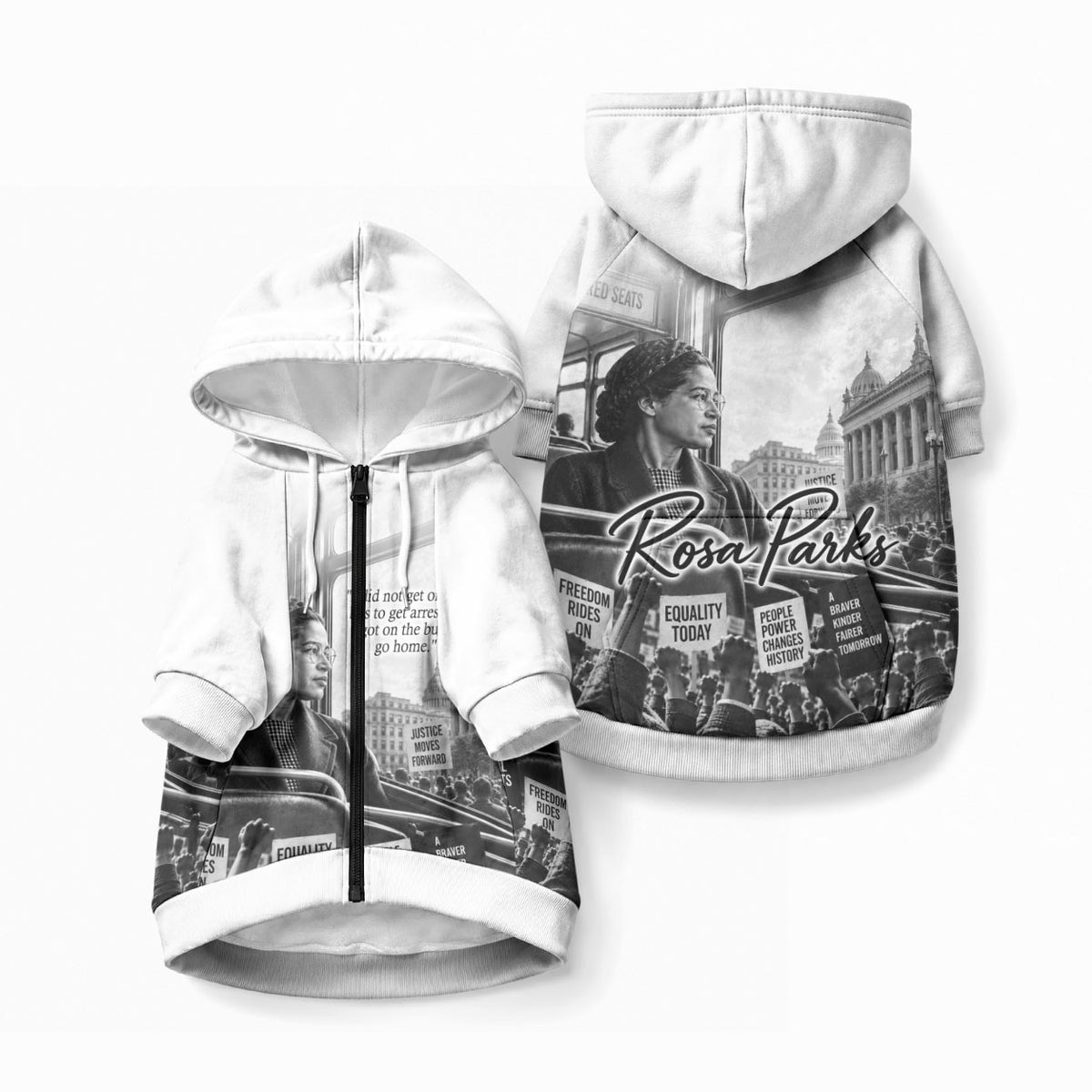 Rosa Parks Civil Rights Pet Hoodie Vintage Bus American Flag And Red Roses Tribute