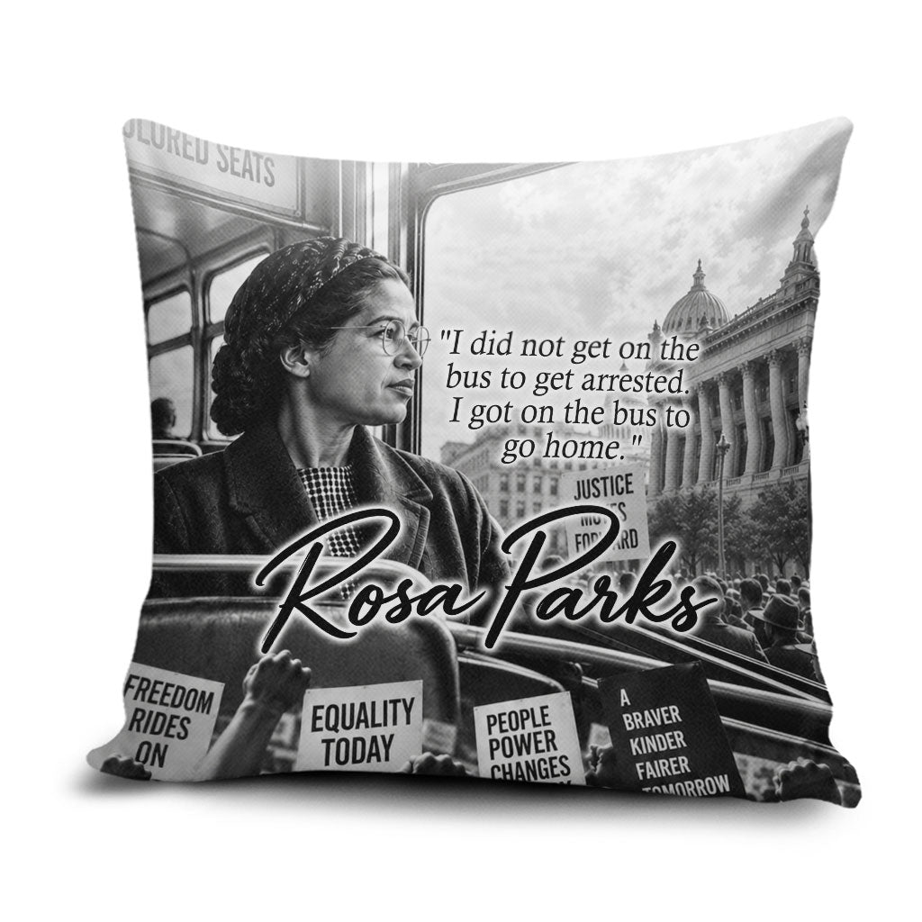 Rosa Parks Civil Rights Pillow Cover Vintage Bus American Flag And Red Roses Tribute
