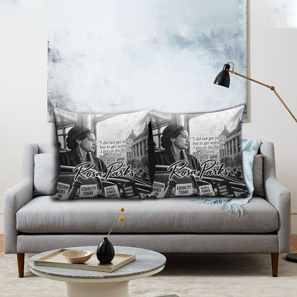 Rosa Parks Civil Rights Pillow Cover Vintage Bus American Flag And Red Roses Tribute