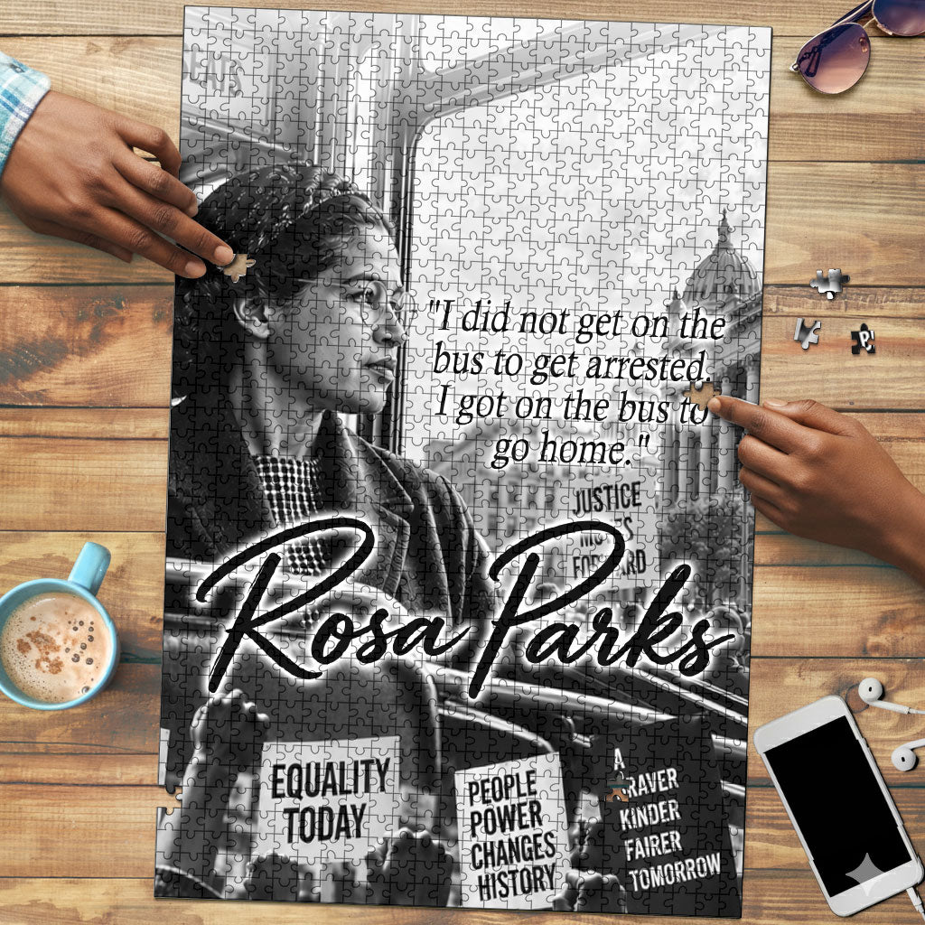 Rosa Parks Civil Rights Puzzle Vintage Bus American Flag And Red Roses Tribute