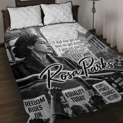Rosa Parks Civil Rights Quilt Bed Set Vintage Bus American Flag And Red Roses Tribute