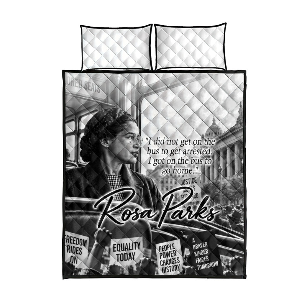 Rosa Parks Civil Rights Quilt Bed Set Vintage Bus American Flag And Red Roses Tribute
