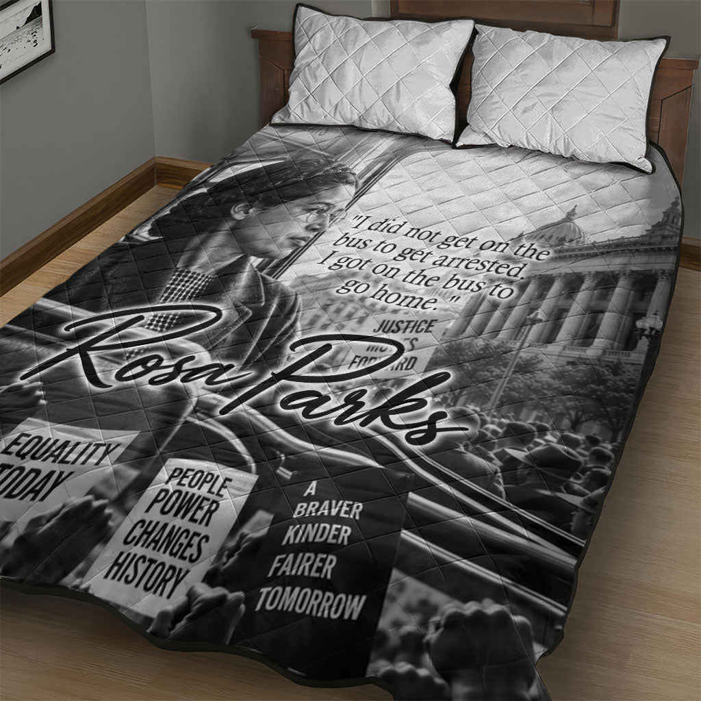 Rosa Parks Civil Rights Quilt Bed Set Vintage Bus American Flag And Red Roses Tribute