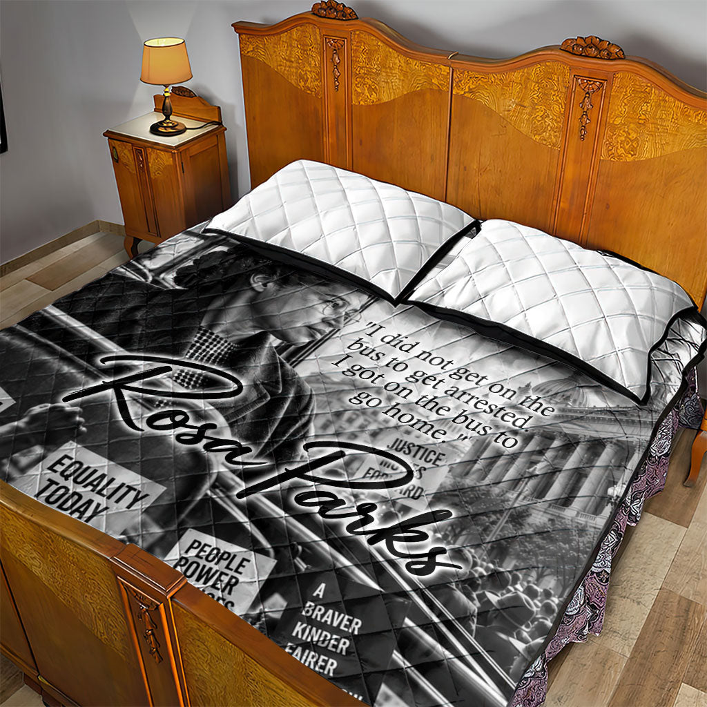 Rosa Parks Civil Rights Quilt Bed Set Vintage Bus American Flag And Red Roses Tribute