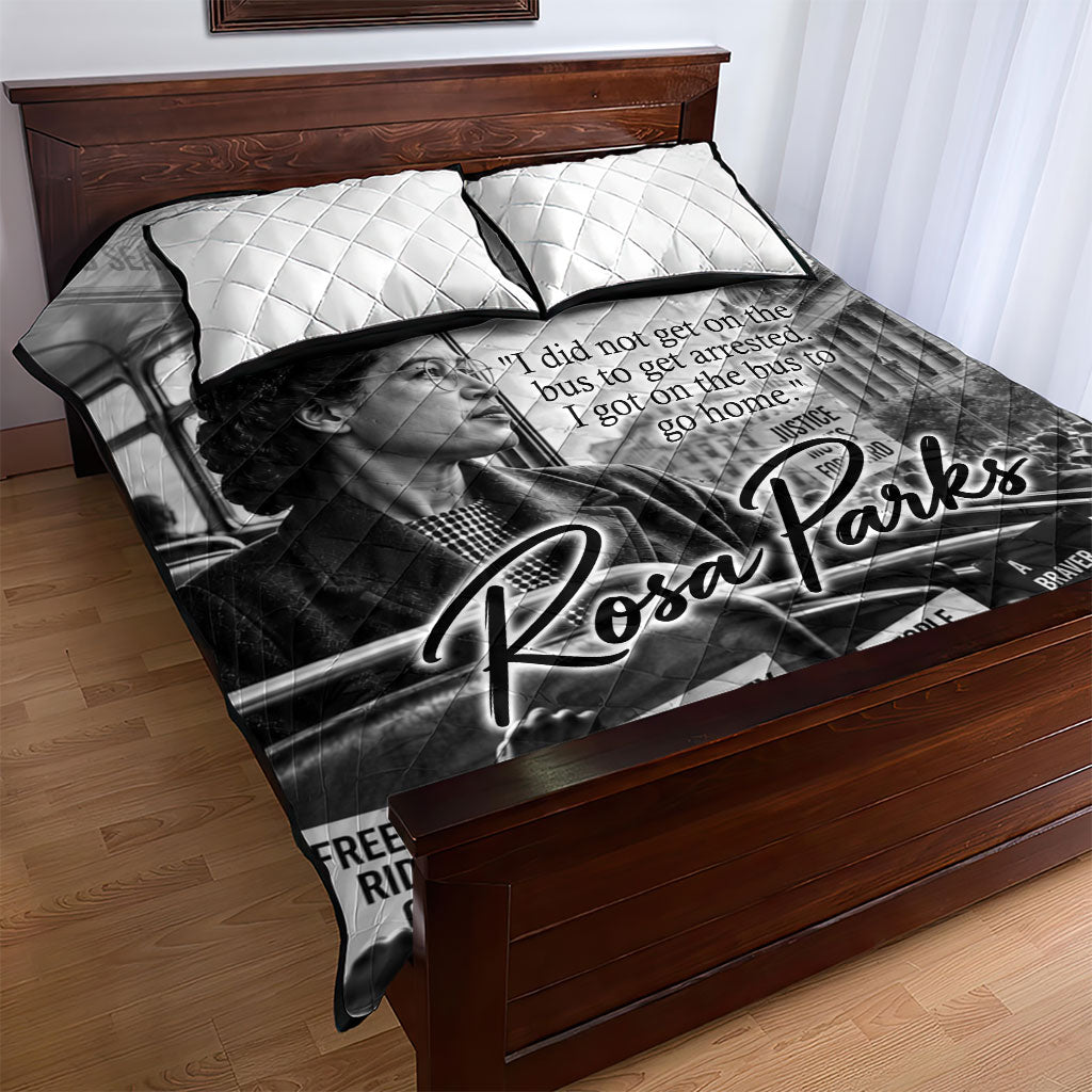 Rosa Parks Civil Rights Quilt Bed Set Vintage Bus American Flag And Red Roses Tribute