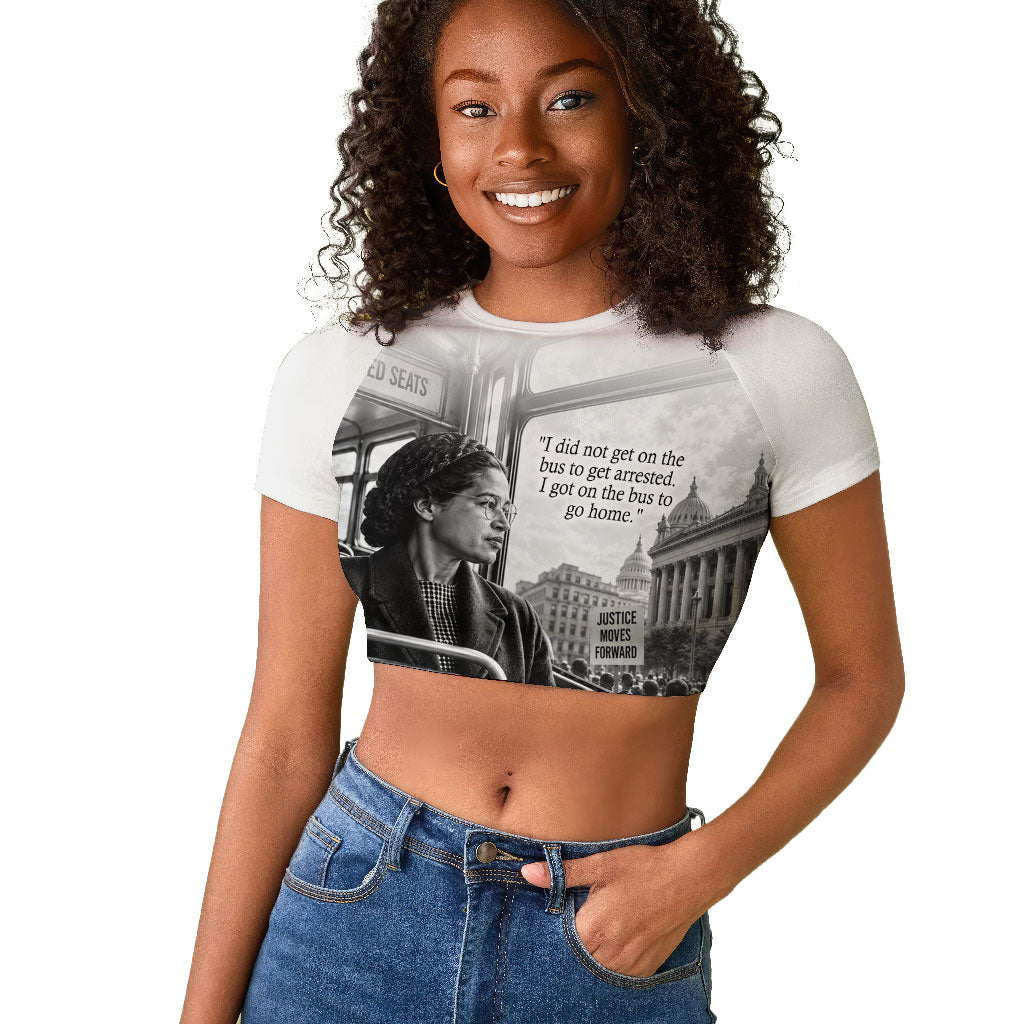 Rosa Parks Civil Rights Raglan Cropped T shirt Vintage Bus American Flag And Red Roses Tribute