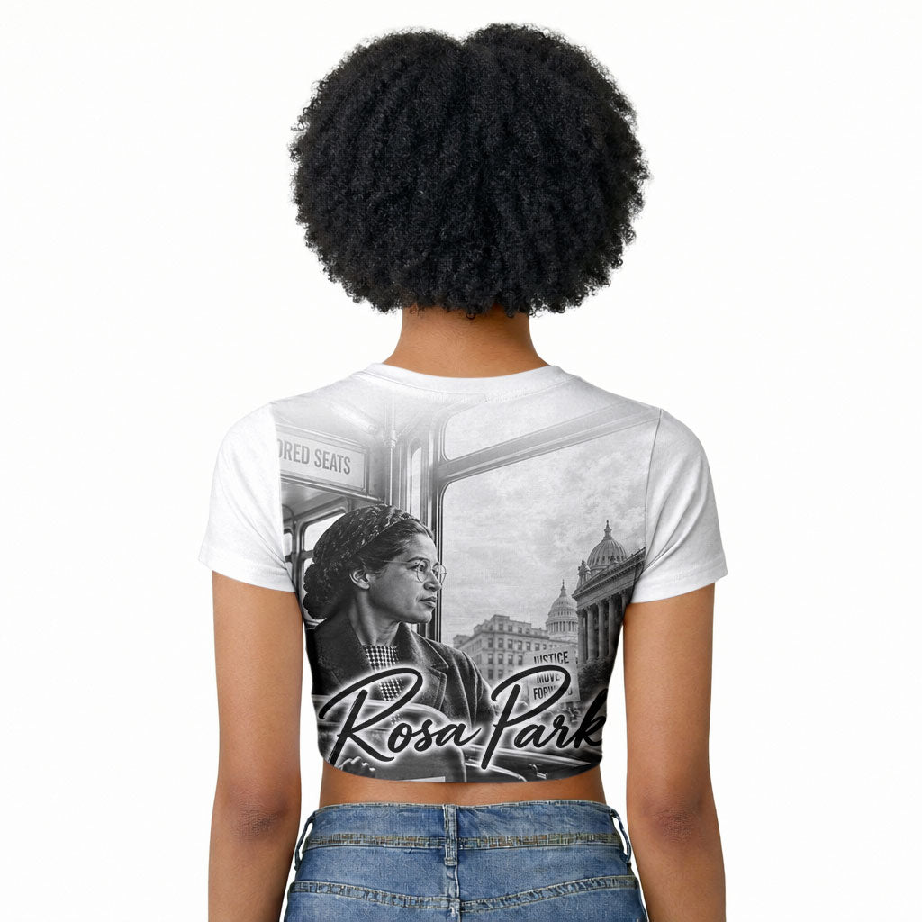 Rosa Parks Civil Rights Raglan Cropped T shirt Vintage Bus American Flag And Red Roses Tribute