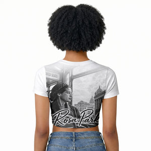 Rosa Parks Civil Rights Raglan Cropped T shirt Vintage Bus American Flag And Red Roses Tribute