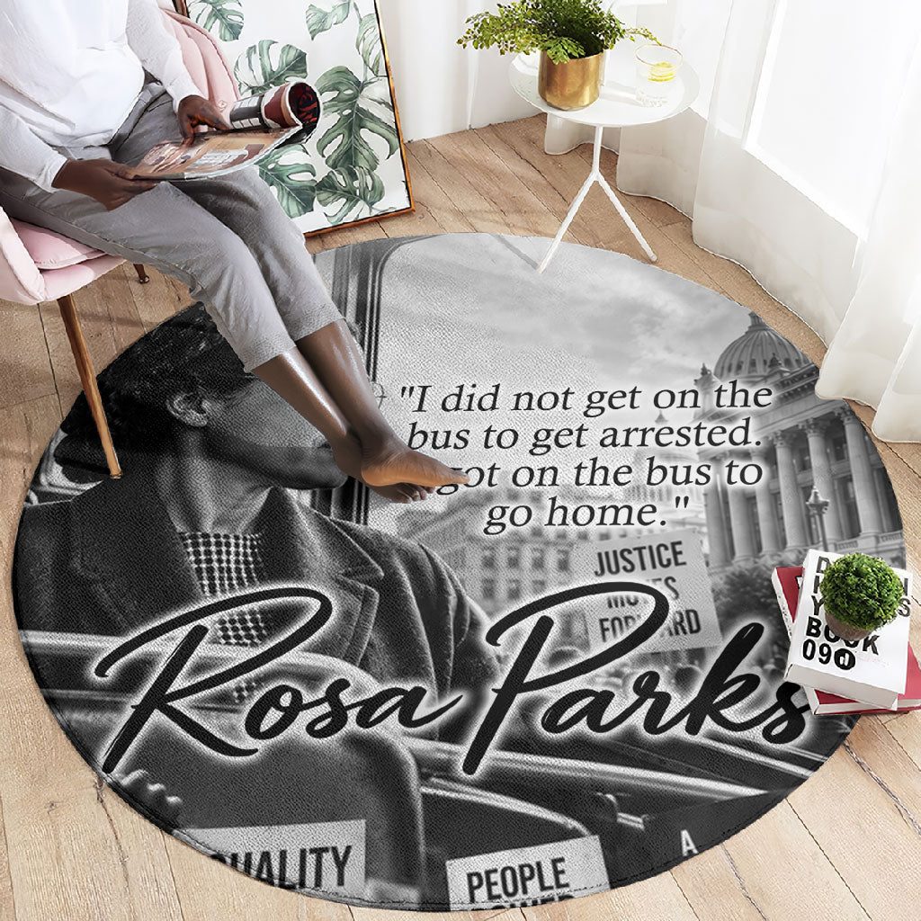 Rosa Parks Civil Rights Round Carpet Vintage Bus American Flag And Red Roses Tribute