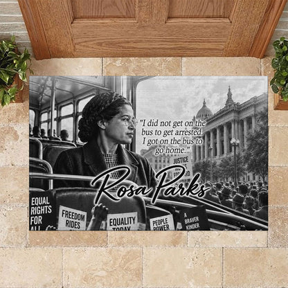 Rosa Parks Civil Rights Rubber Doormat Vintage Bus American Flag And Red Roses Tribute