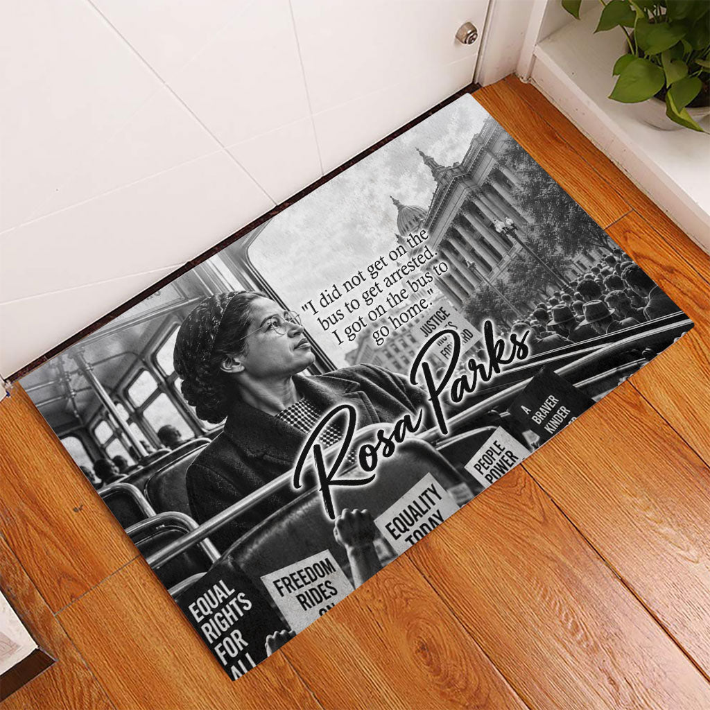 Rosa Parks Civil Rights Rubber Doormat Vintage Bus American Flag And Red Roses Tribute