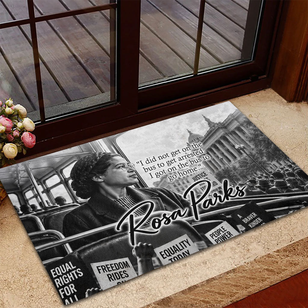 Rosa Parks Civil Rights Rubber Doormat Vintage Bus American Flag And Red Roses Tribute