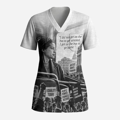 Rosa Parks Civil Rights Scrub Top Vintage Bus American Flag And Red Roses Tribute