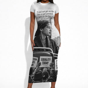 Rosa Parks Civil Rights Short Sleeve Bodycon Dress Vintage Bus American Flag And Red Roses Tribute