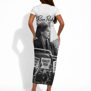 Rosa Parks Civil Rights Short Sleeve Bodycon Dress Vintage Bus American Flag And Red Roses Tribute