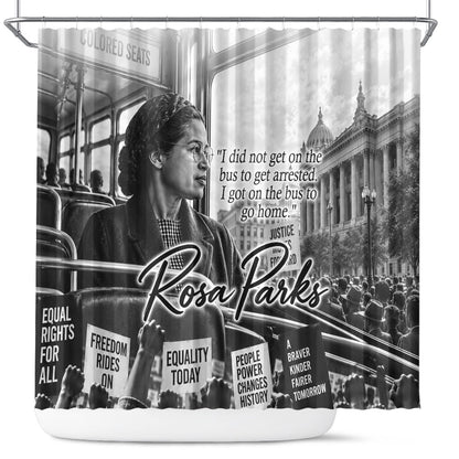 Rosa Parks Civil Rights Shower Curtain Vintage Bus American Flag And Red Roses Tribute
