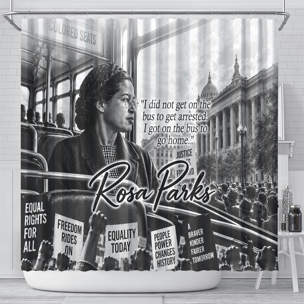 Rosa Parks Civil Rights Shower Curtain Vintage Bus American Flag And Red Roses Tribute