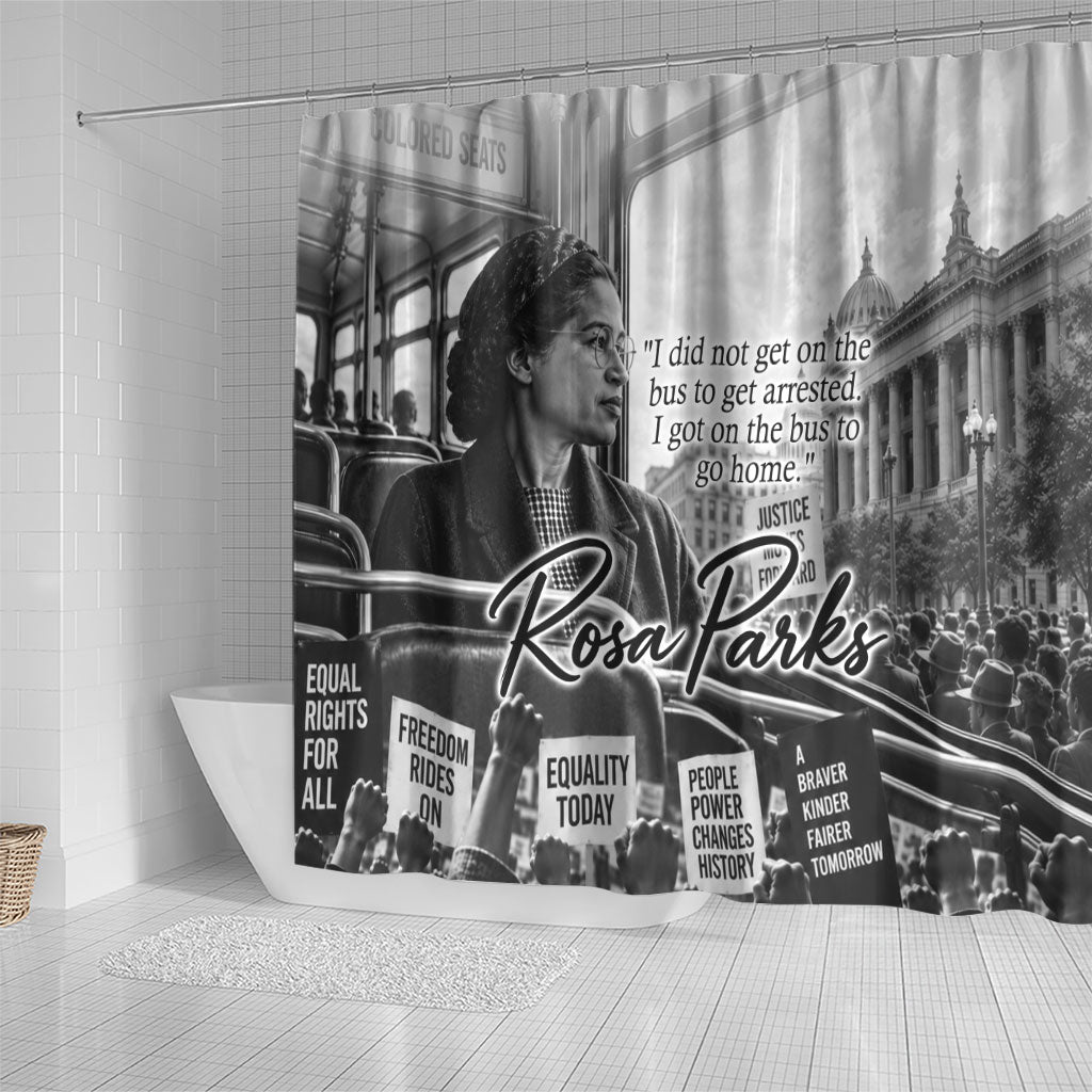 Rosa Parks Civil Rights Shower Curtain Vintage Bus American Flag And Red Roses Tribute