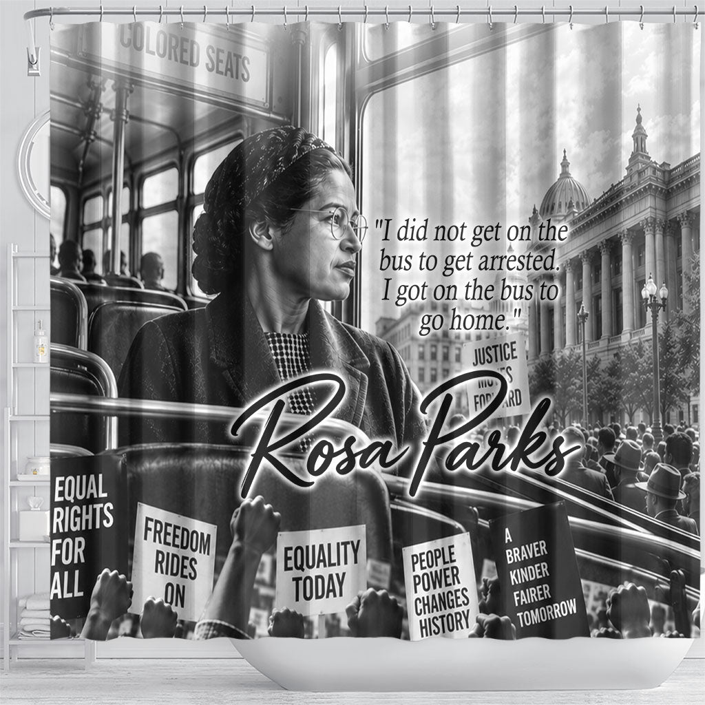 Rosa Parks Civil Rights Shower Curtain Vintage Bus American Flag And Red Roses Tribute