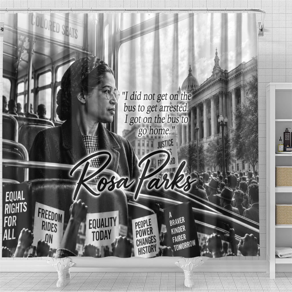 Rosa Parks Civil Rights Shower Curtain Vintage Bus American Flag And Red Roses Tribute