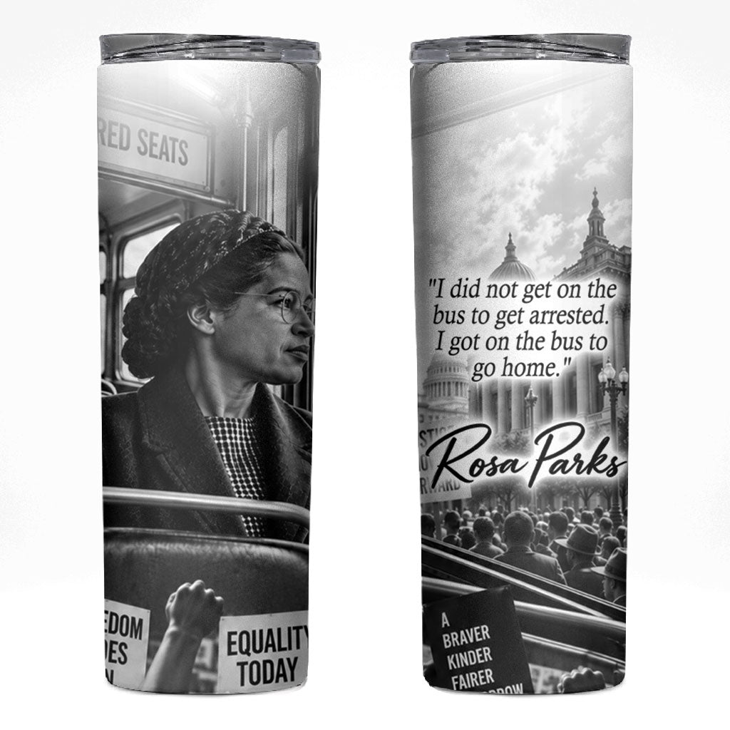 Rosa Parks Civil Rights Skinny Tumbler Vintage Bus American Flag And Red Roses Tribute